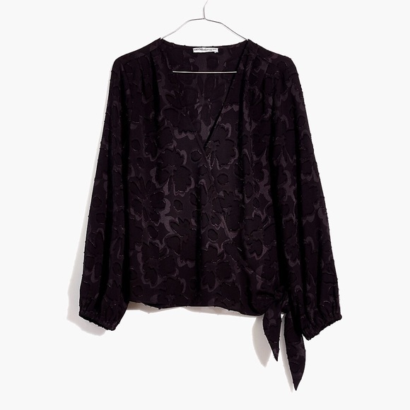 Madewell Black Floral Jacquard Side-Tie Wrap Top - Picture 5 of 10
